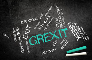 Grexit or Greek Exit with Related Words on Board
