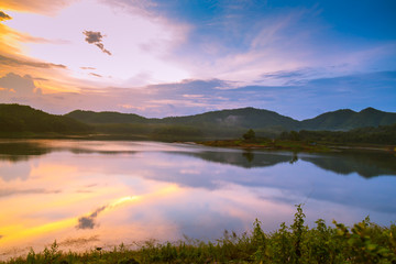 Fototapeta na wymiar Beautiful sunset in the lake ( Filtered image processed vintage
