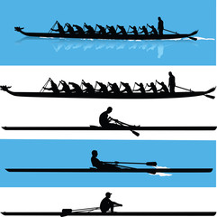 rowing silhouette vector