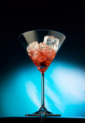 Wineglass with the wine and ice