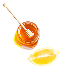 Honey and lemon isolated on a white background. Sweet Honey drip