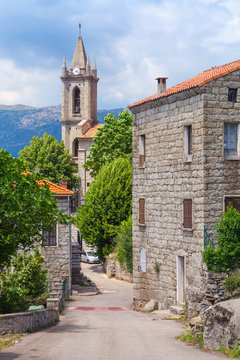 Typical Corsican village street landscape