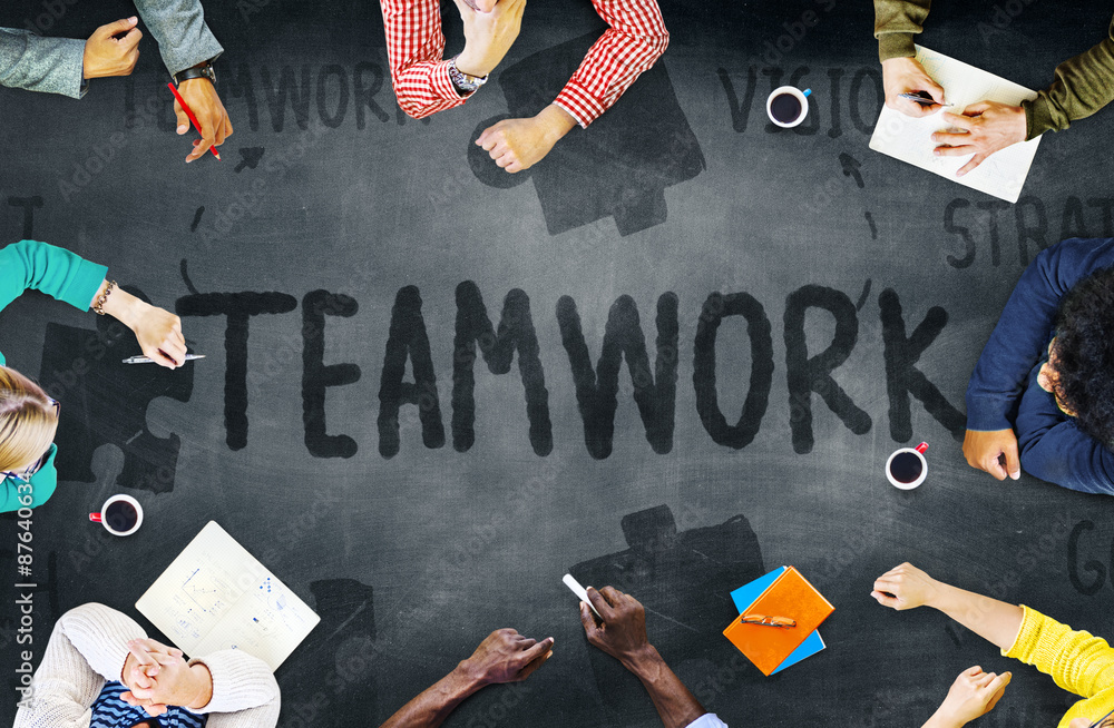 Poster teamwork team collaboration connection togetherness unity concep