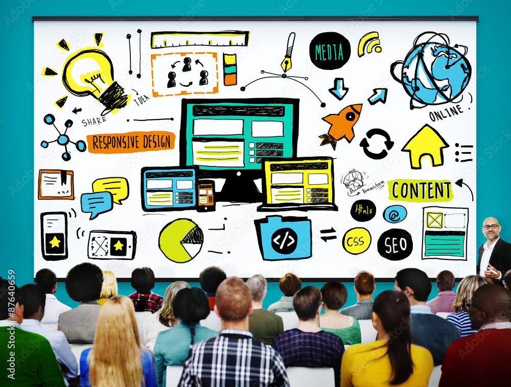 Poster responsive design responsive quality content share online concep