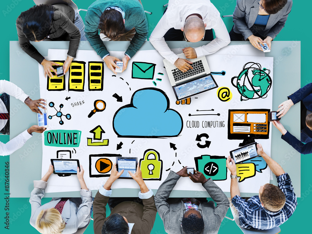 Poster cloud computing network online internet storage concept