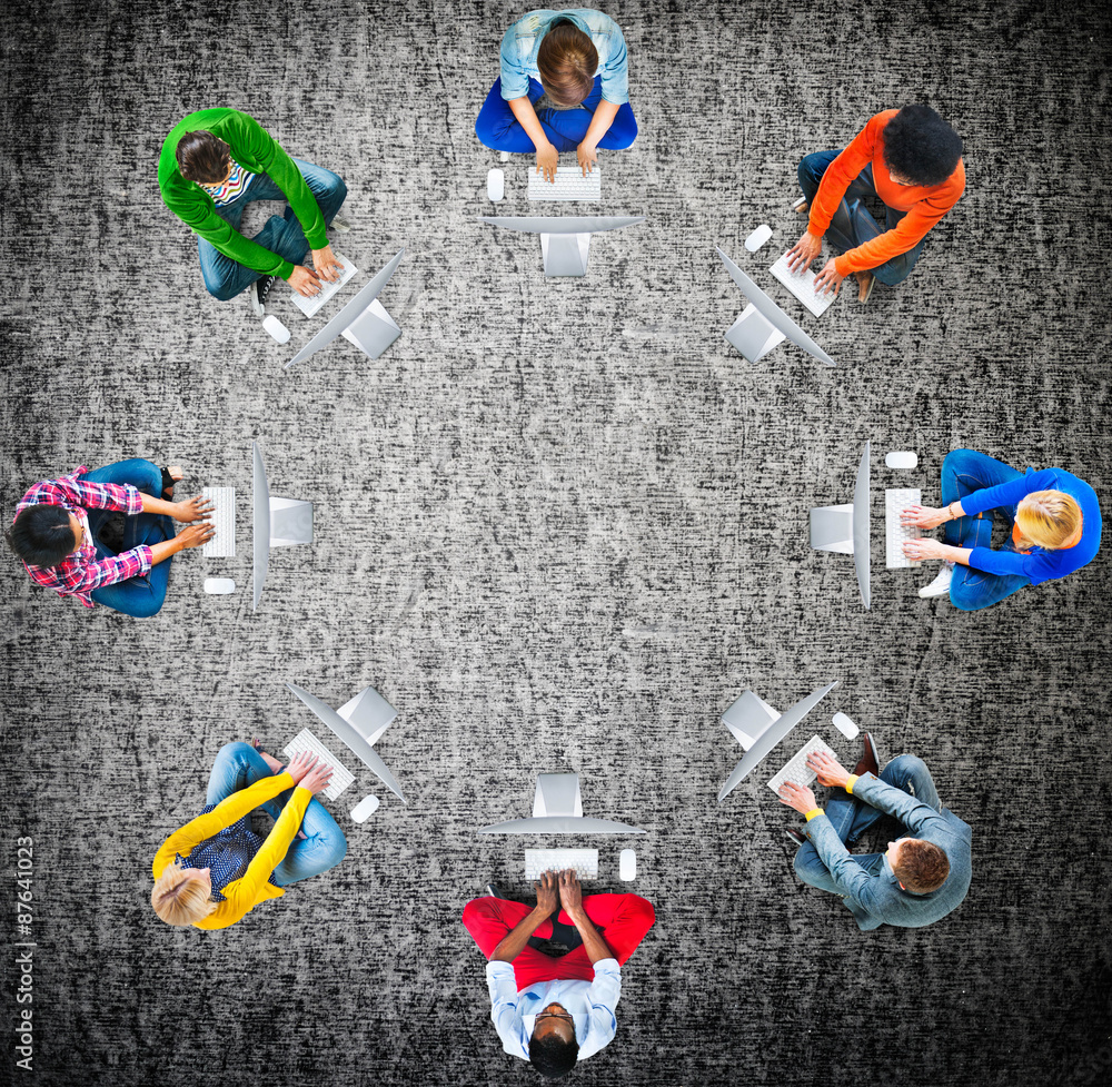Poster diversity teamwork communication digital networking concept