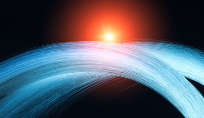 optical fibres dinamic flying from deep on technology background