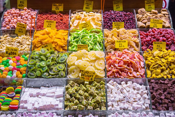 Show-window with east sweets and dried fruit, the Grand Bazaar, Istanbul