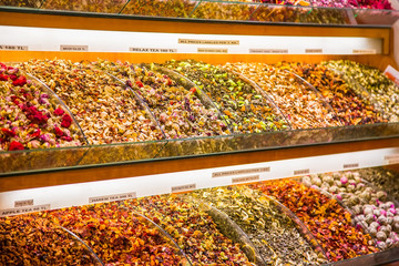 Sale of different types of tea, Grand Bazaar, Istanbul