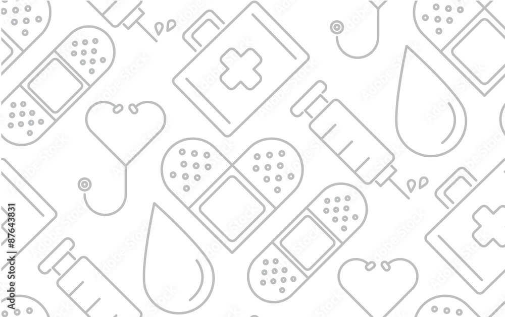 Wall mural minimal flat line style medical conceptual seamless pattern background vector