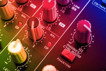 knobs board of a mixing console
