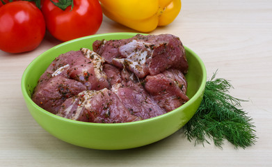 Raw marinated meat for bbq