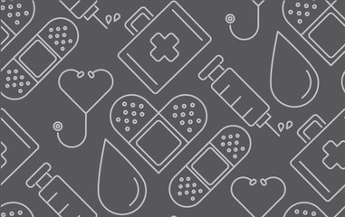 minimal flat line style medical conceptual seamless pattern background vector