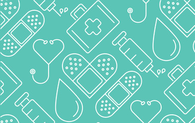 minimal flat line style medical conceptual seamless pattern background vector