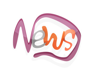 News word, drawn lettering typographic element
