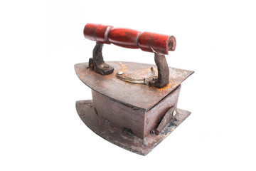 Vintage flat iron isolated over white Background.