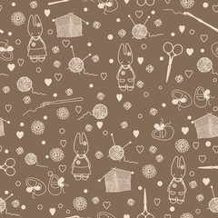 Pastime things; baby bunny, tea pattern. Can be used for wallpaper, pattern fills, web page background, surface textures.