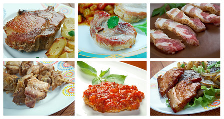 set of different pork meat