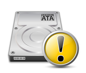 Vector hard disk drive icon with warning sign