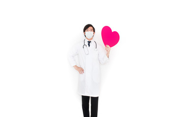 白いスタジオで撮影した医者の全身