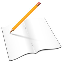 Blank open notebook with pensil, vector
