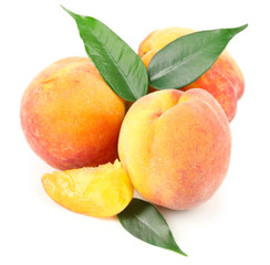 Ripe peaches isolated on white