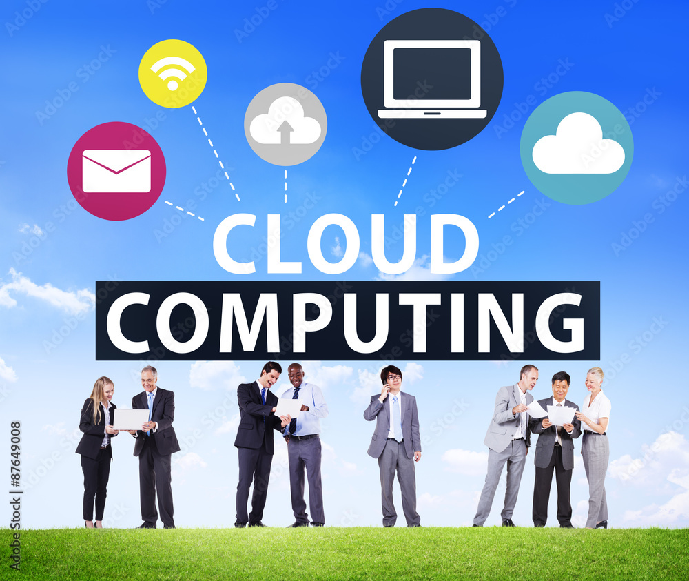Poster cloud computing network online internet storage concept