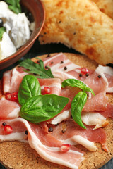 Ingredients of Mediterranean cuisine, on wooden board, close-up