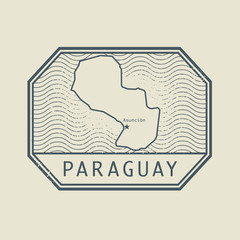 Stamp with the name and map of Paraguay
