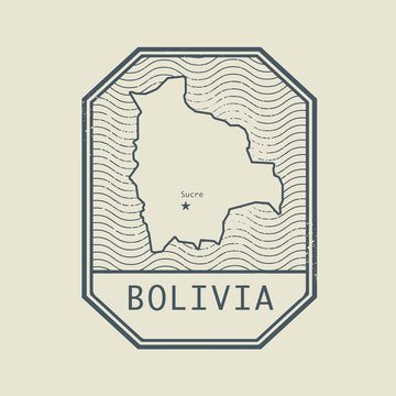 Stamp with the name and map of Bolivia