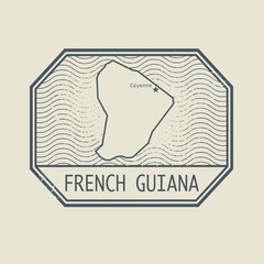 Stamp with the name and map of French Guiana