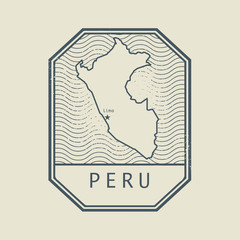 Stamp with the name and map of Peru