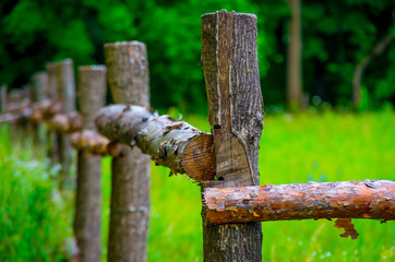 Wooden fence made of logs
