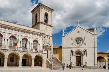 Main square of Norcia. Umbria Italy
