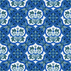 Hand drawing tile color seamless parttern. Italian majolica style