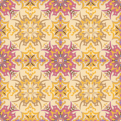 Hand drawing tile color seamless parttern. Italian majolica style