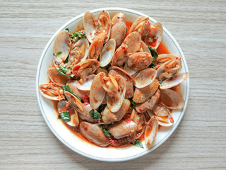 Stir fried clams with roasted chili paste,Thai food