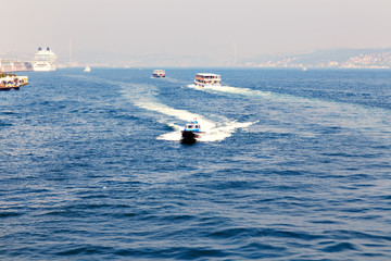 Transport ship sails Bosphorus 