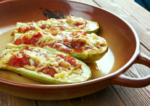 Baked zucchini boats and minced
