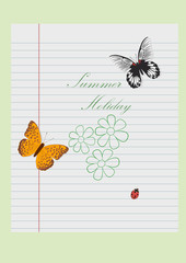 Leaf from a school notebook with an inscription about summer and