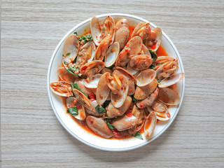 Stir fried clams with roasted chili paste,Thai food