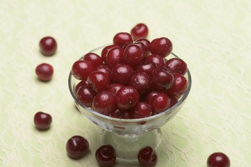Sour cherry in a glass bowl