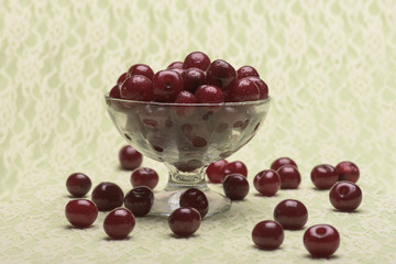 Sour cherry in a glass bowl