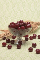 Sour cherry in a glass bowl