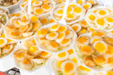 Thailand street food fresh fried quail eggs.