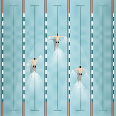 vector of swimmers are swimming in swimming pool,top view