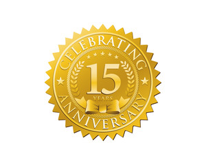 anniversary logo golden emblem 15