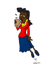 Woman floating while drinking coffee