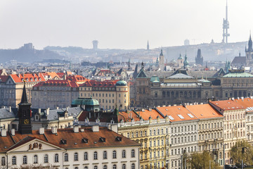 Naklejka na ściany i meble Prague panorama in a morning fog. Czech Republic.