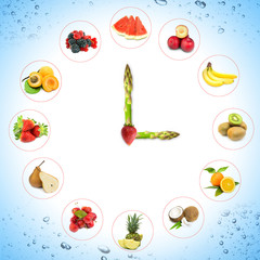 Clock with fruits and vegetables
